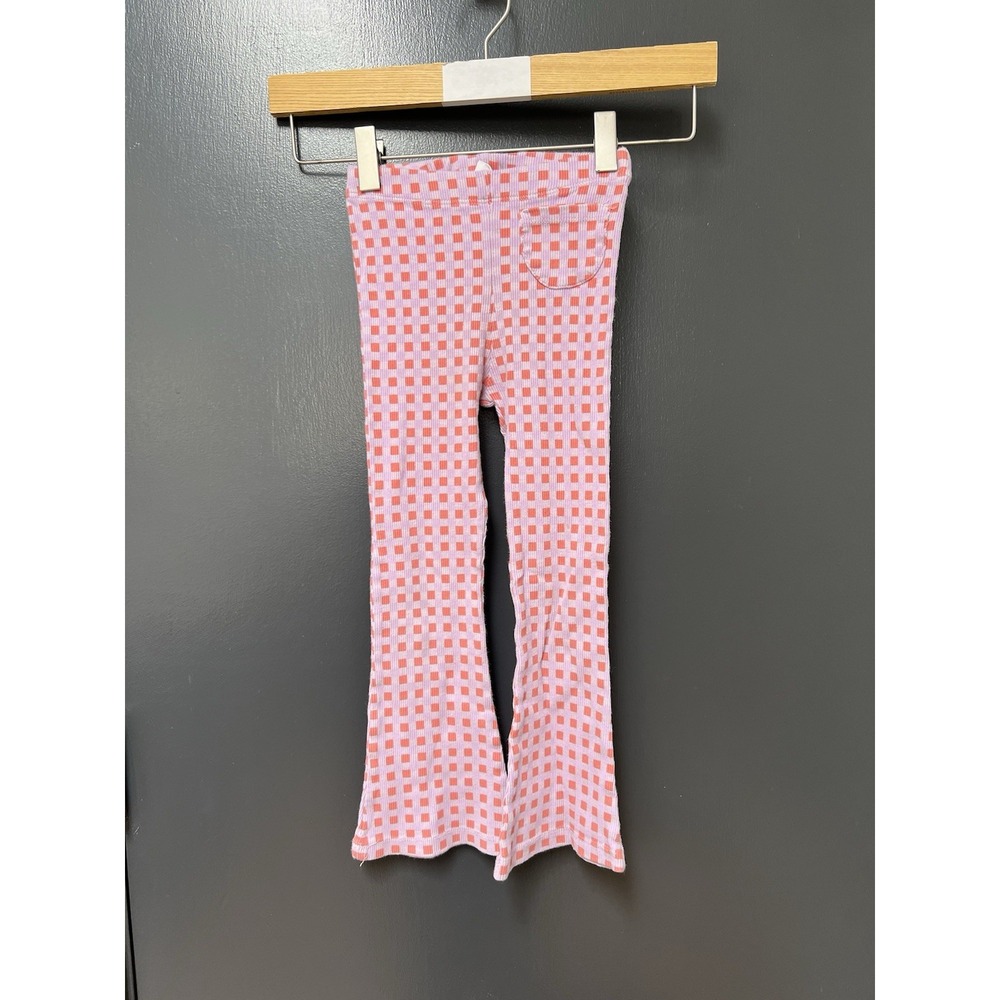 Zara Kids Knit Ribbed Flare Pants Pink Checkered Size 4-5 Years